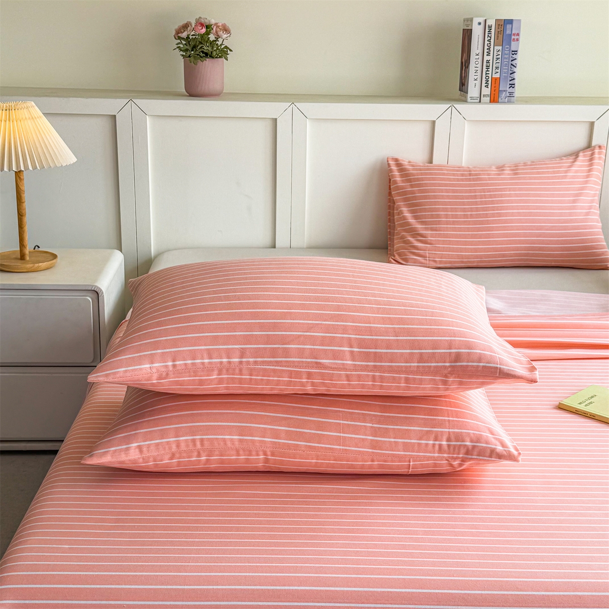 91家纺网 家纺一手货源 找家纺 晨晨家纺 2026新款原棉老粗布床单席子凉席三件套 淡雅粉