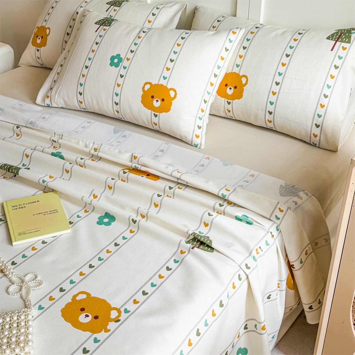 91家纺网 家纺一手货源 找家纺 晨晨家纺 2026新款原棉老粗布床单席子凉席三件套 萌宠森林