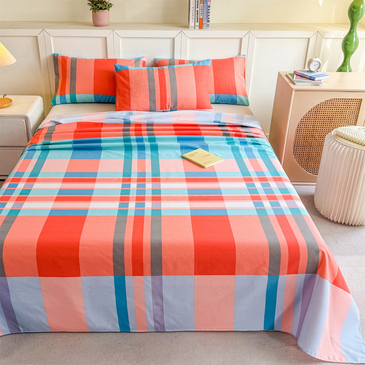 91家纺网 家纺一手货源 找家纺 晨晨家纺 2026新款原棉老粗布床单席子凉席三件套 格调