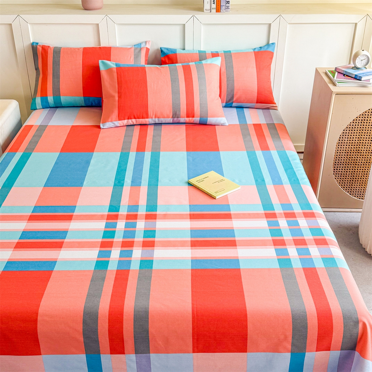 91家纺网 家纺一手货源 找家纺 晨晨家纺 2026新款原棉老粗布床单席子凉席三件套 格调