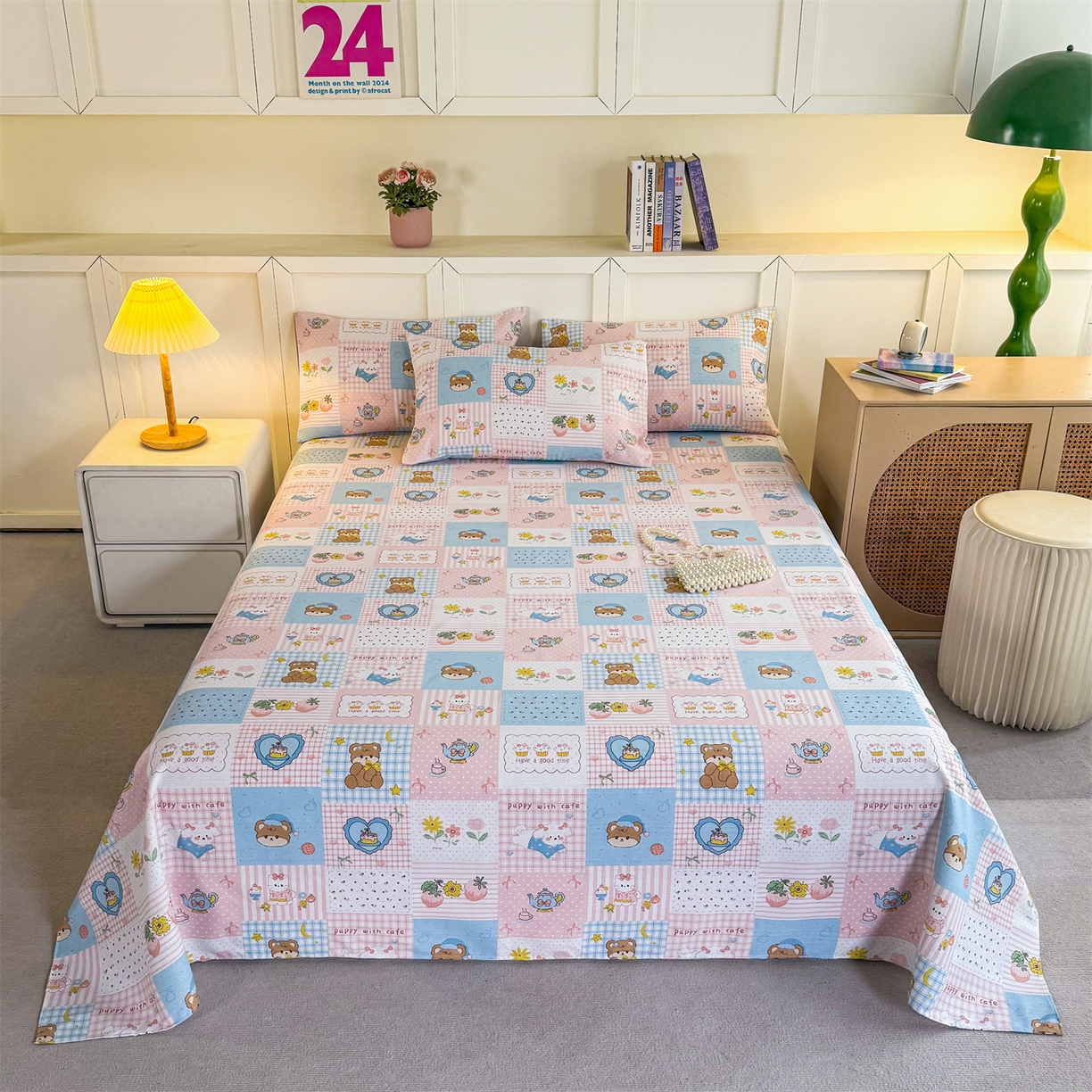 91家纺网 家纺一手货源 找家纺 晨晨家纺 2026新款原棉老粗布床单席子凉席三件套 童话世界