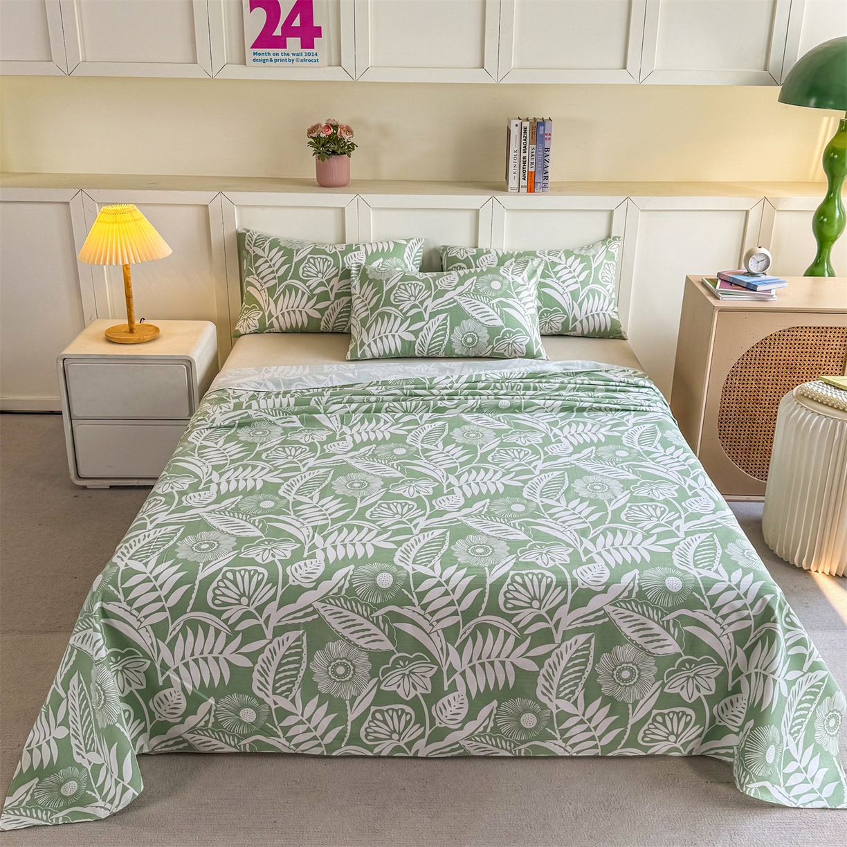 晨晨家纺 2026新款原棉老粗布床单席子凉席三件套 花香情