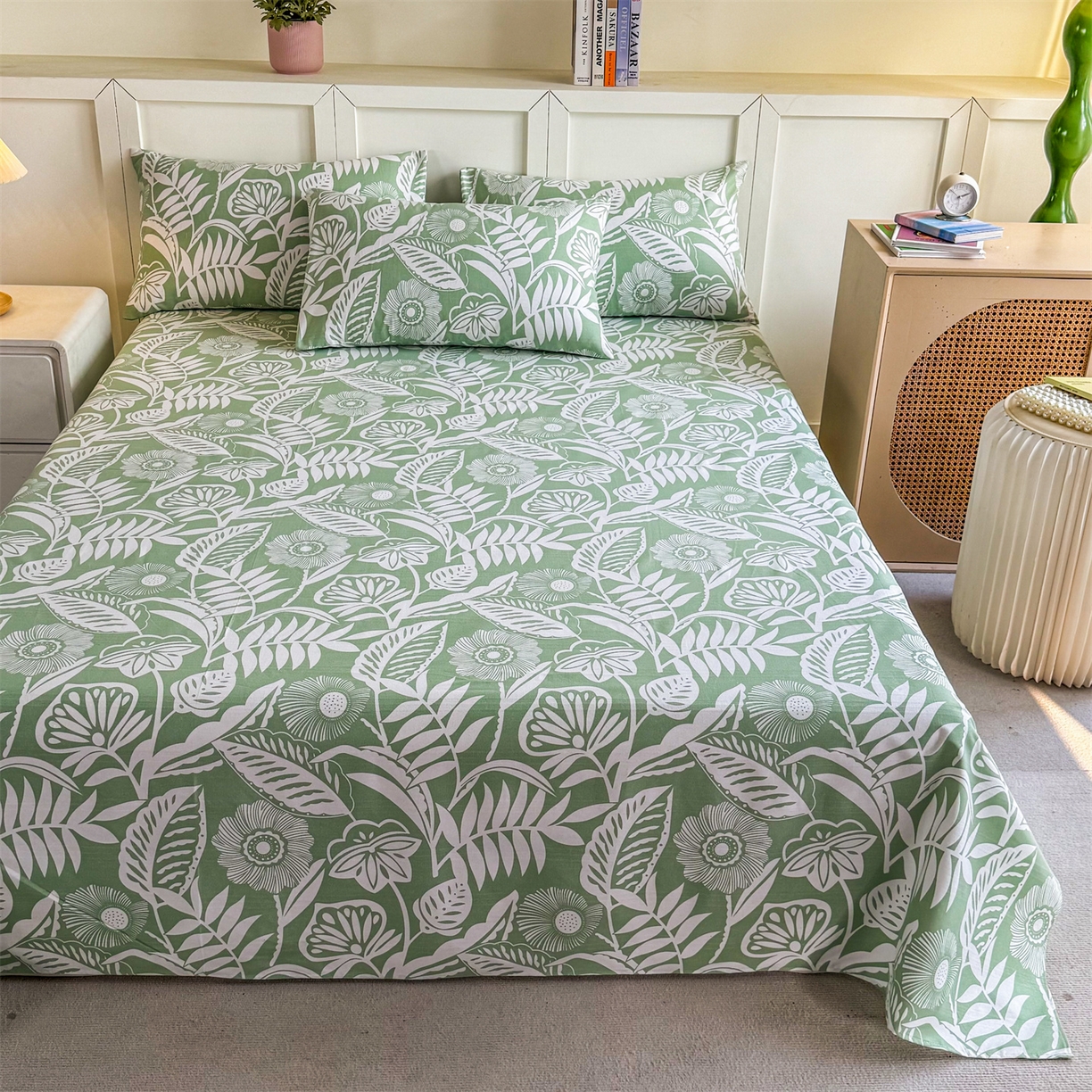 91家纺网 家纺一手货源 找家纺 晨晨家纺 2026新款原棉老粗布床单席子凉席三件套 花香情