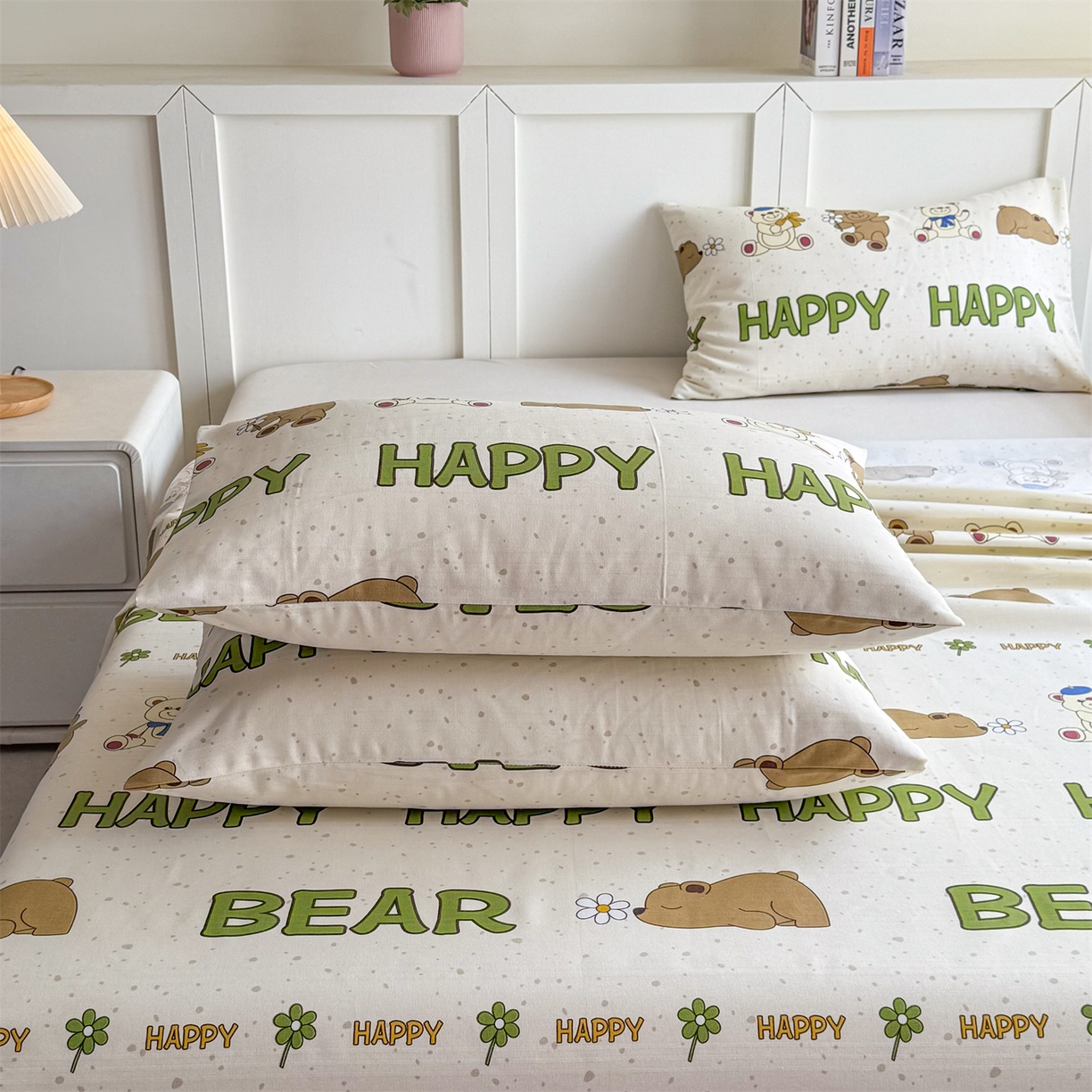 91家纺网 家纺一手货源 找家纺 晨晨家纺 2026新款原棉老粗布床单席子凉席三件套 happy熊