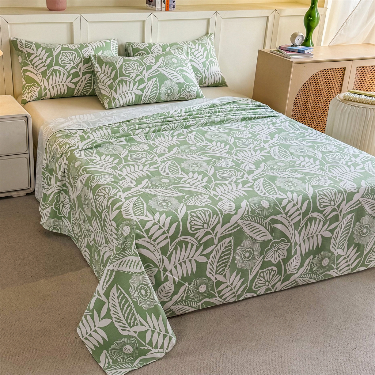 91家纺网 家纺一手货源 找家纺 晨晨家纺 2026新款原棉老粗布床单席子凉席三件套 花香情