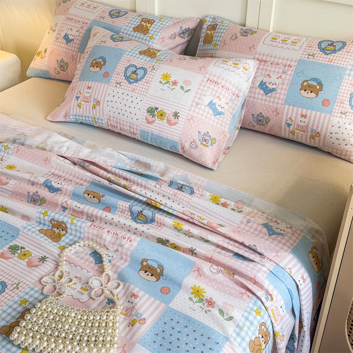 91家纺网 家纺一手货源 找家纺 晨晨家纺 2026新款原棉老粗布床单席子凉席三件套 童话世界