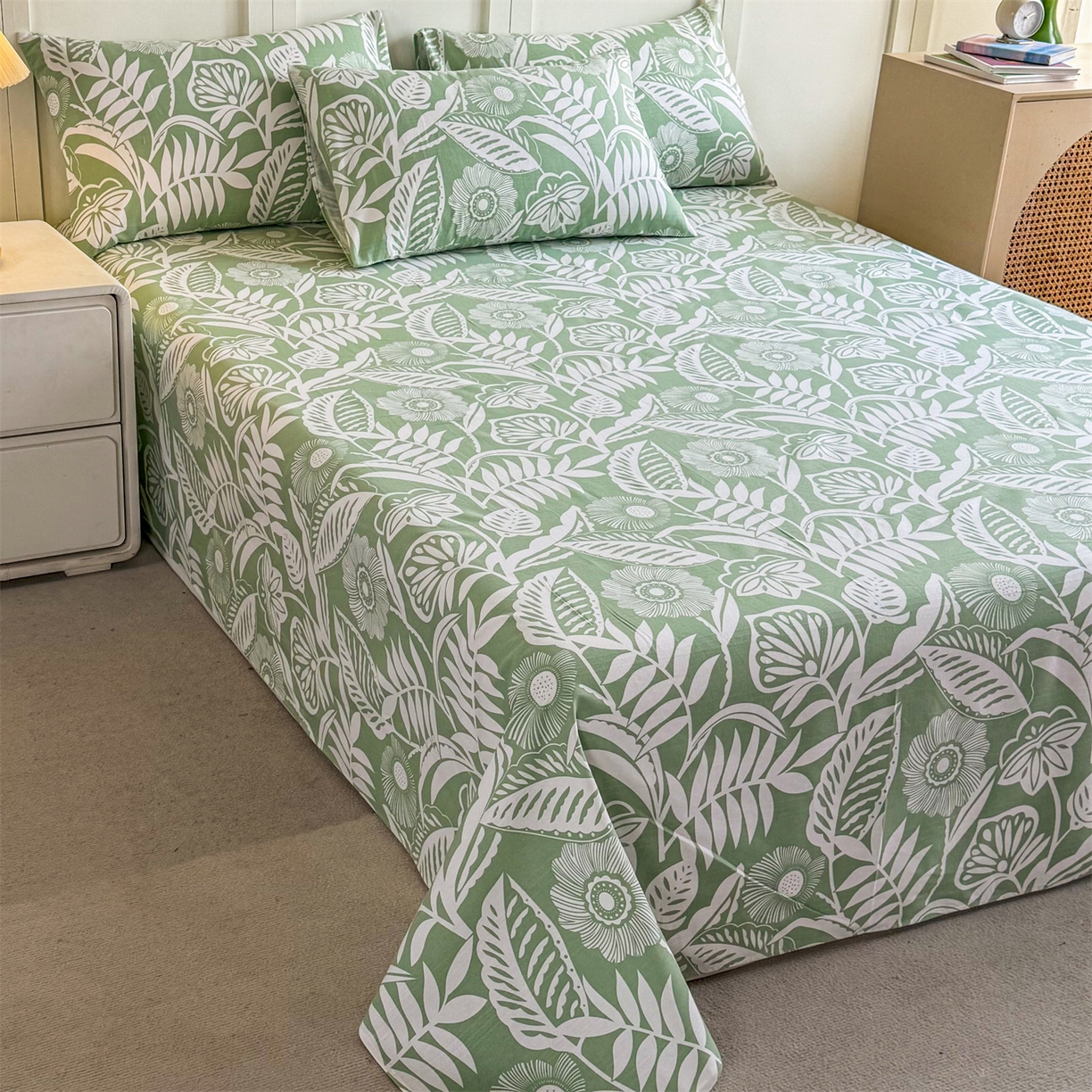 91家纺网 家纺一手货源 找家纺 晨晨家纺 2026新款原棉老粗布床单席子凉席三件套 花香情