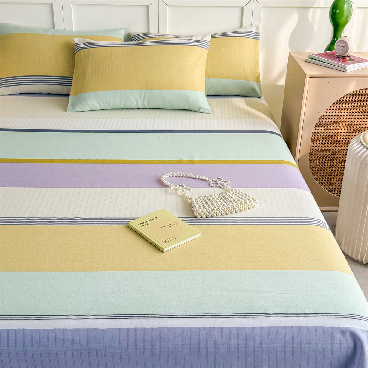 91家纺网 家纺一手货源 找家纺 晨晨家纺 2026新款原棉老粗布床单席子凉席三件套 条格时代