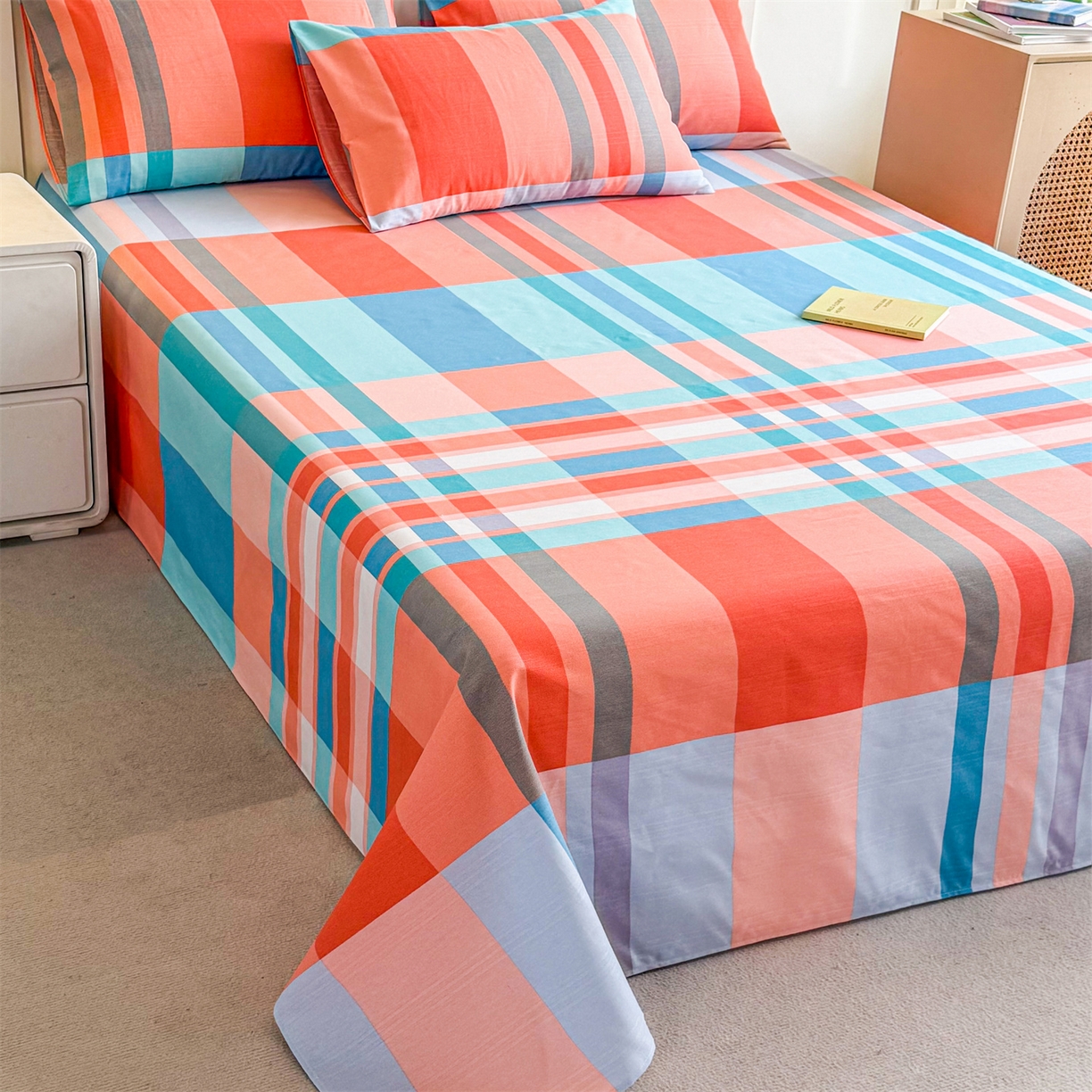 91家纺网 家纺一手货源 找家纺 晨晨家纺 2026新款原棉老粗布床单席子凉席三件套 格调