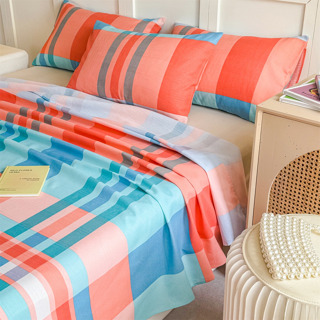 91家纺网 家纺一手货源 找家纺 晨晨家纺 2026新款原棉老粗布床单席子凉席三件套 格调