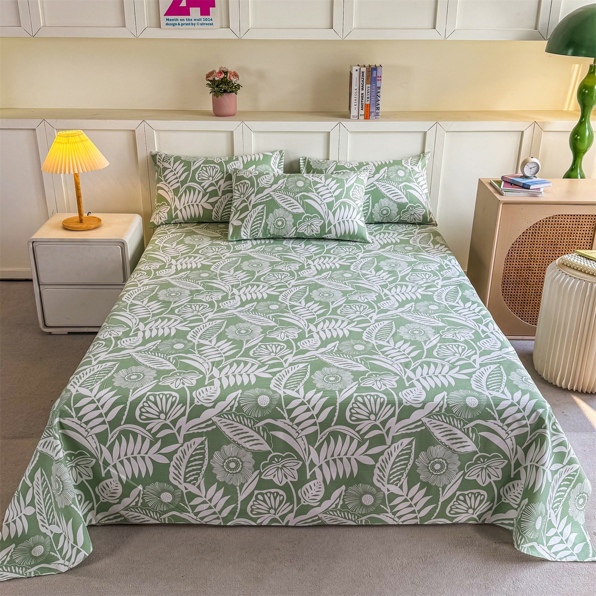 91家纺网 家纺一手货源 找家纺 晨晨家纺 2026新款原棉老粗布床单席子凉席三件套 花香情