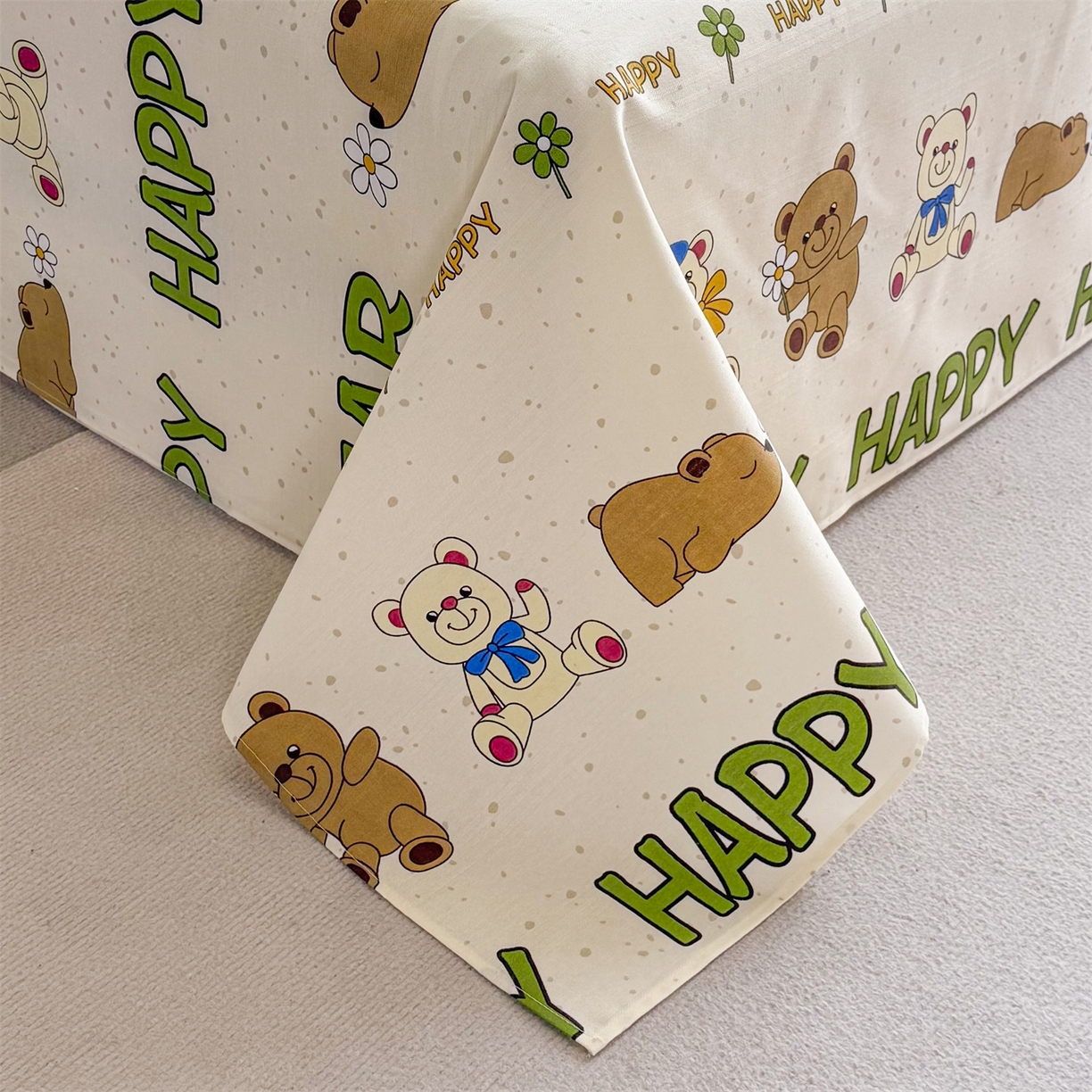 91家纺网 家纺一手货源 找家纺 晨晨家纺 2026新款原棉老粗布床单席子凉席三件套 happy熊