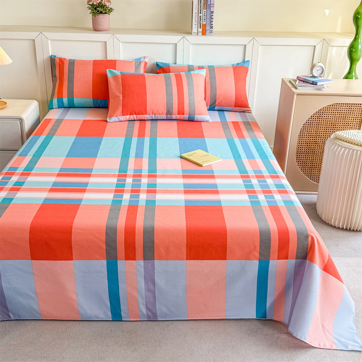 91家纺网 家纺一手货源 找家纺 晨晨家纺 2026新款原棉老粗布床单席子凉席三件套 格调