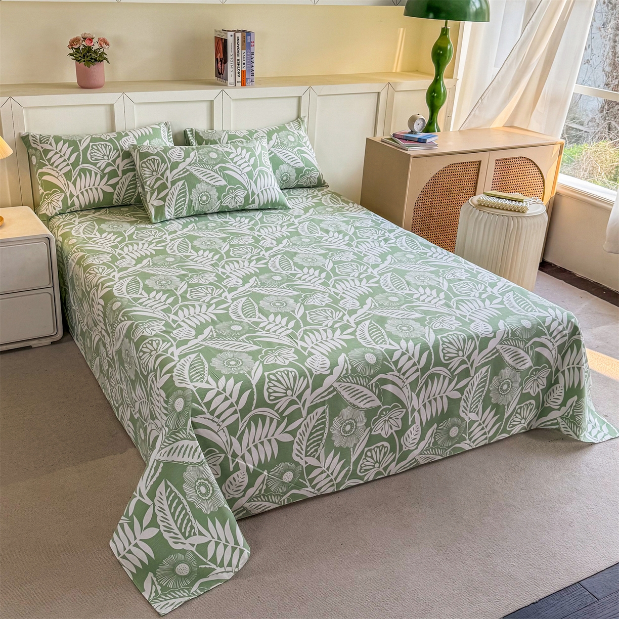 91家纺网 家纺一手货源 找家纺 晨晨家纺 2026新款原棉老粗布床单席子凉席三件套 花香情