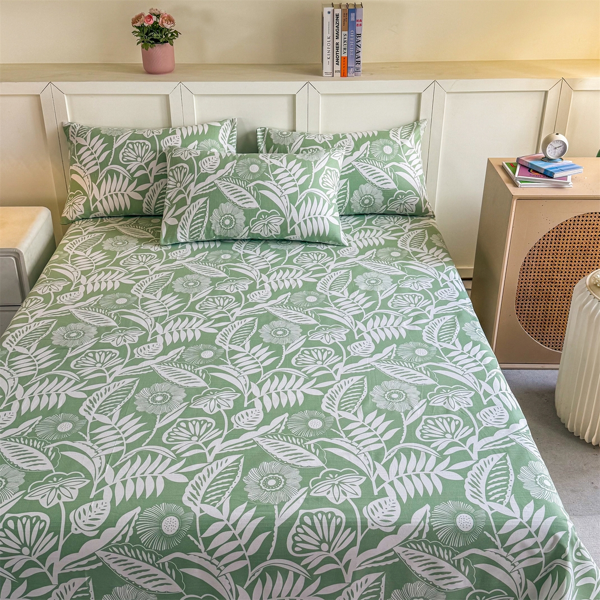 91家纺网 家纺一手货源 找家纺 晨晨家纺 2026新款原棉老粗布床单席子凉席三件套 花香情