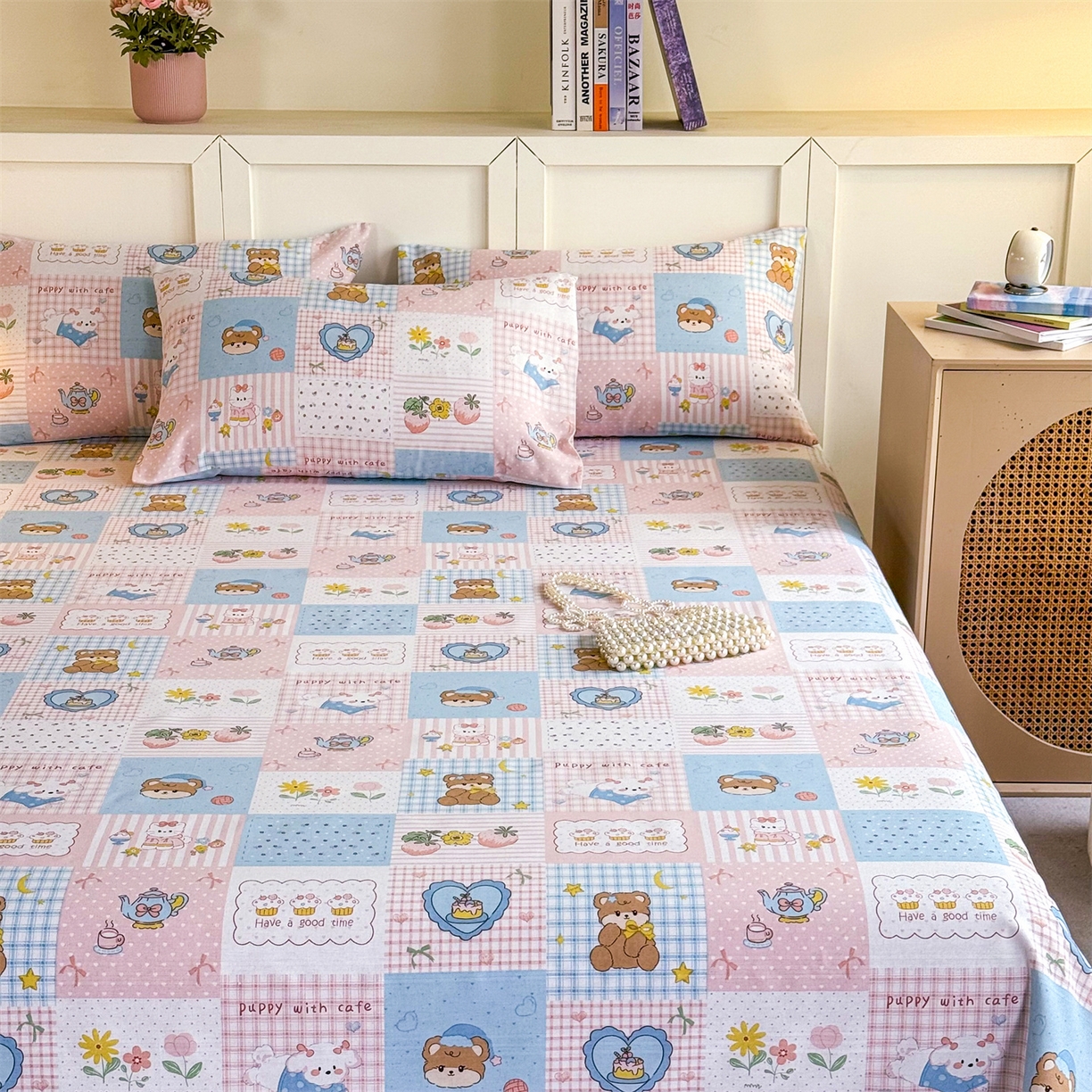 91家纺网 家纺一手货源 找家纺 晨晨家纺 2026新款原棉老粗布床单席子凉席三件套 童话世界