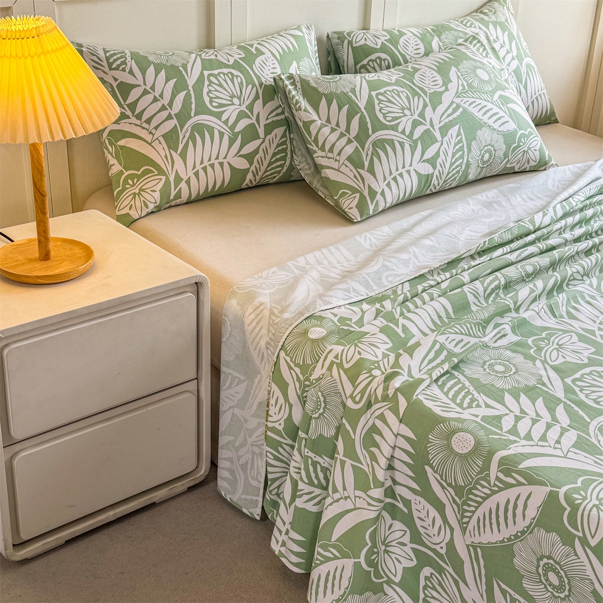 91家纺网 家纺一手货源 找家纺 晨晨家纺 2026新款原棉老粗布床单席子凉席三件套 花香情