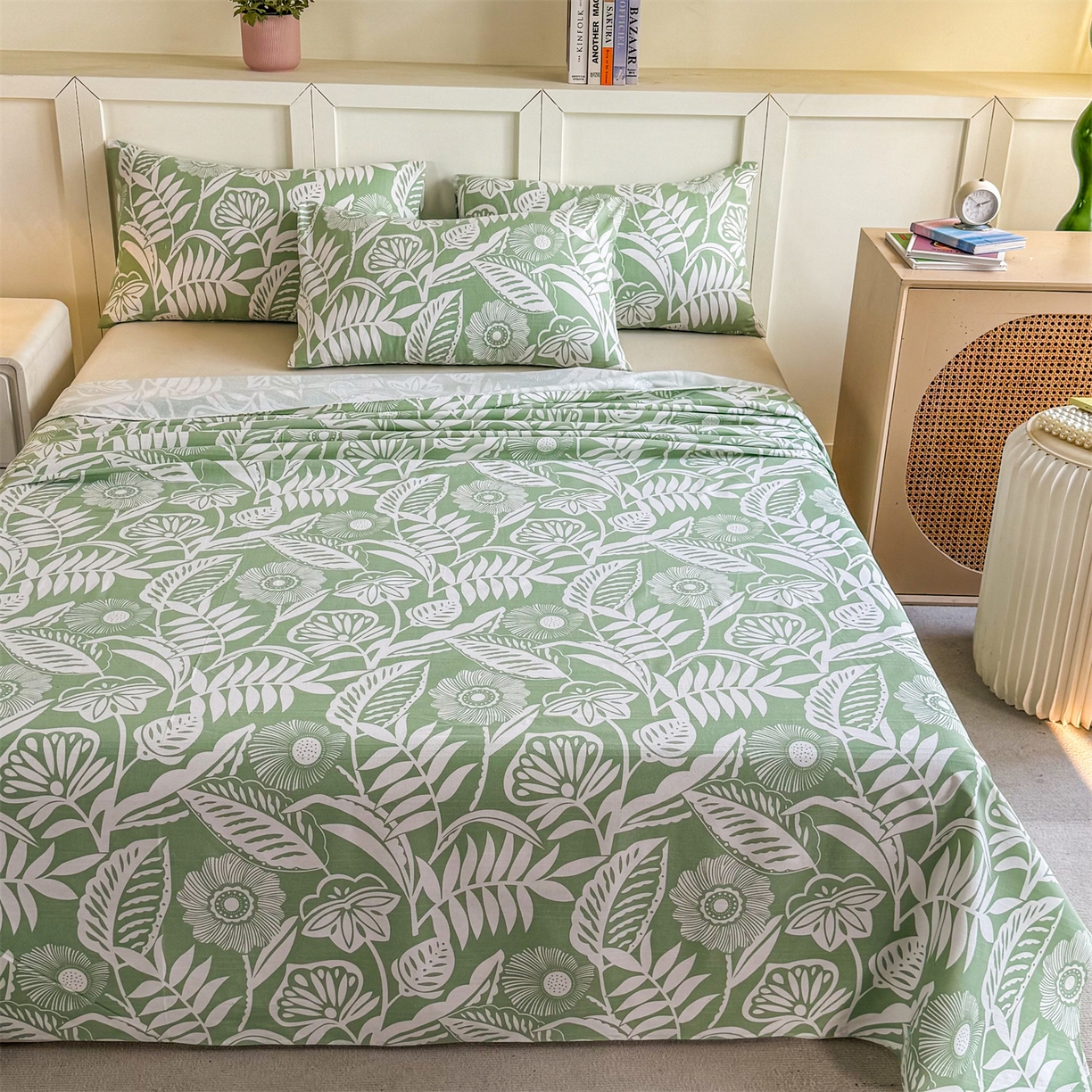 91家纺网 家纺一手货源 找家纺 晨晨家纺 2026新款原棉老粗布床单席子凉席三件套 花香情