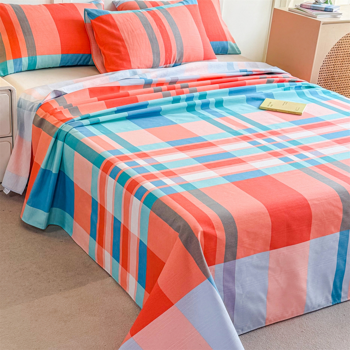 91家纺网 家纺一手货源 找家纺 晨晨家纺 2026新款原棉老粗布床单席子凉席三件套 格调