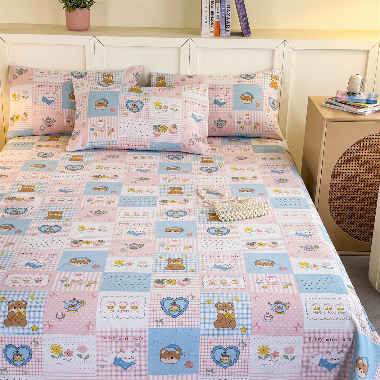 91家纺网 家纺一手货源 找家纺 晨晨家纺 2026新款原棉老粗布床单席子凉席三件套 童话世界