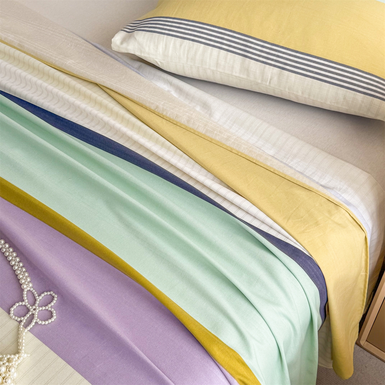 91家纺网 家纺一手货源 找家纺 晨晨家纺 2026新款原棉老粗布床单席子凉席三件套 条格时代