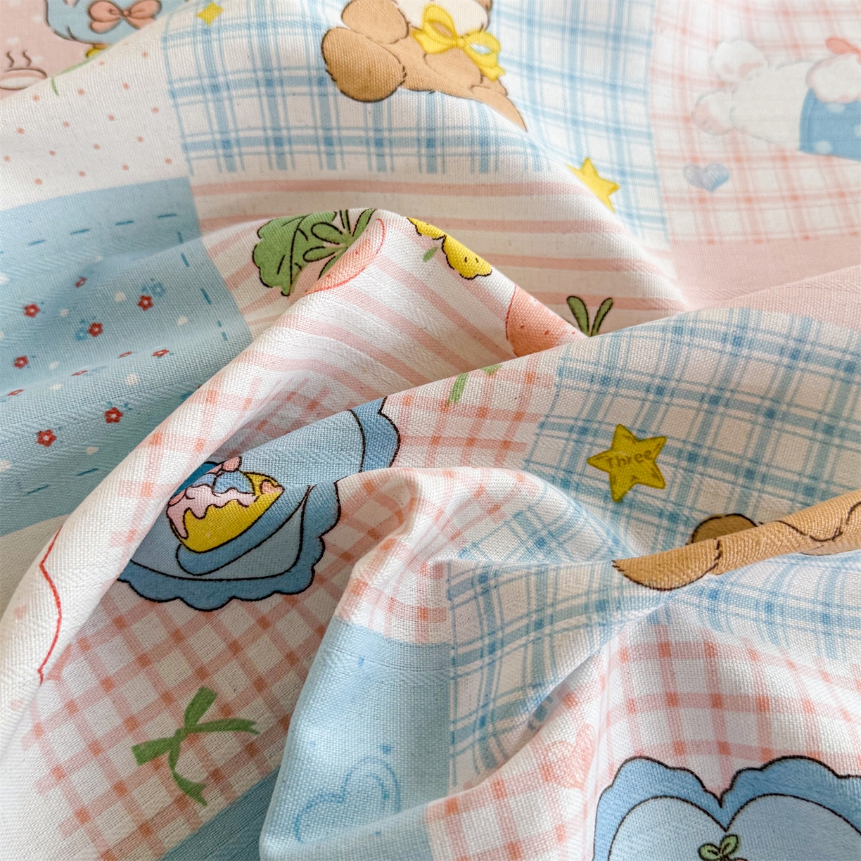 91家纺网 家纺一手货源 找家纺 晨晨家纺 2026新款原棉老粗布床单席子凉席三件套 童话世界