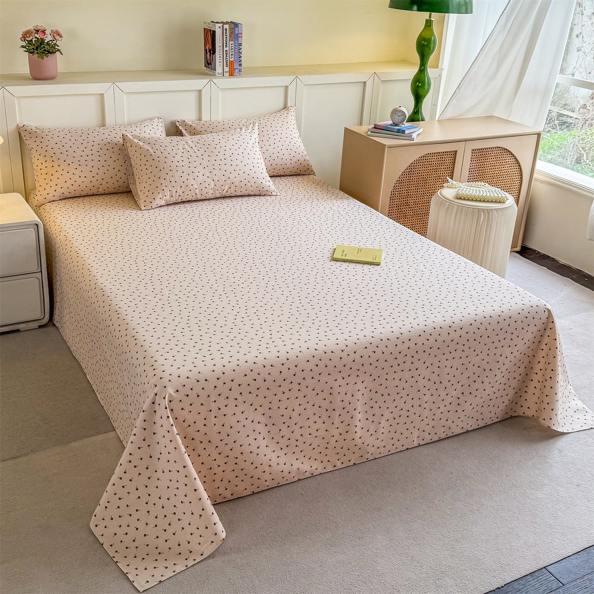 91家纺网 家纺一手货源 找家纺 晨晨家纺 2026新款原棉老粗布床单席子凉席三件套 星朵