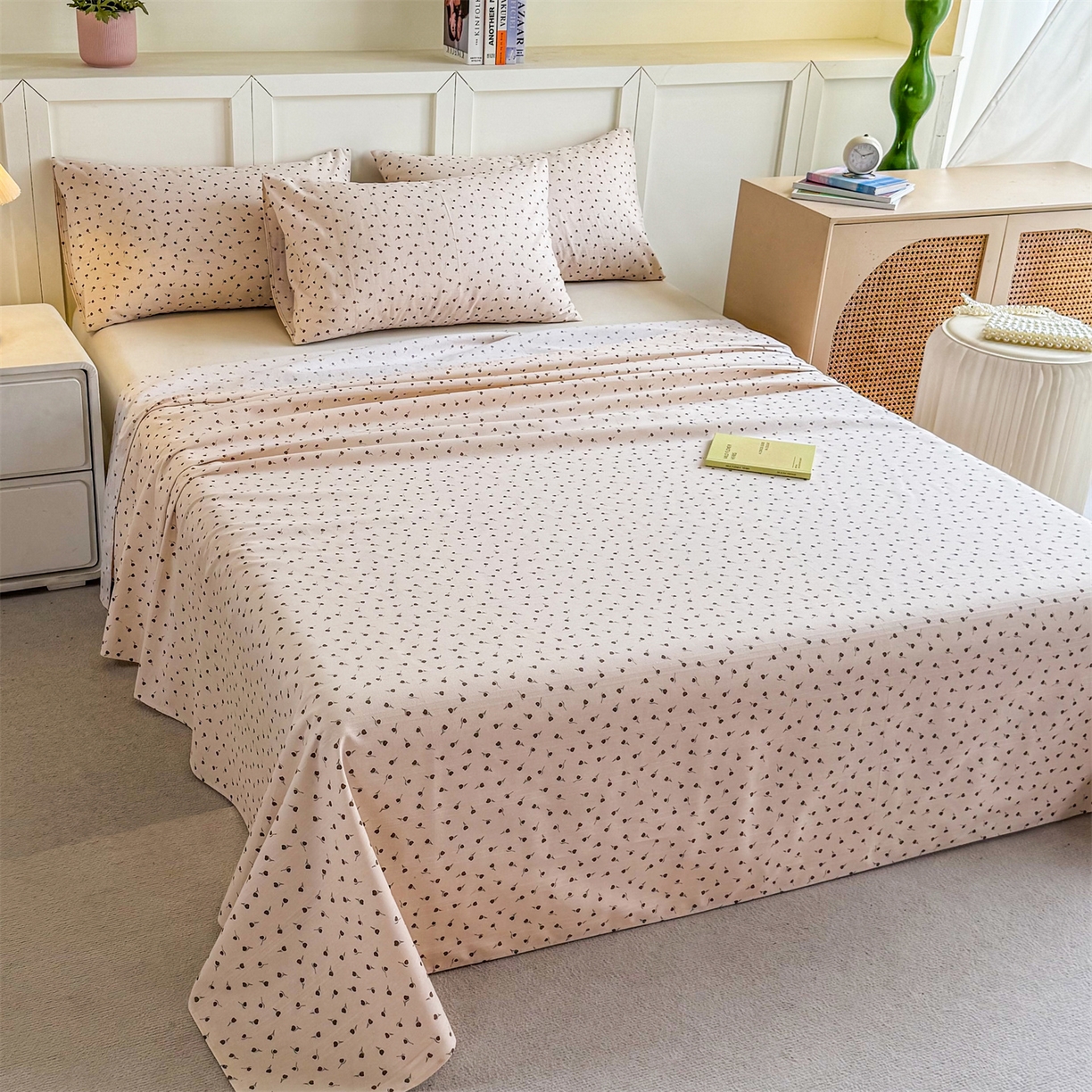 91家纺网 家纺一手货源 找家纺 晨晨家纺 2026新款原棉老粗布床单席子凉席三件套 星朵