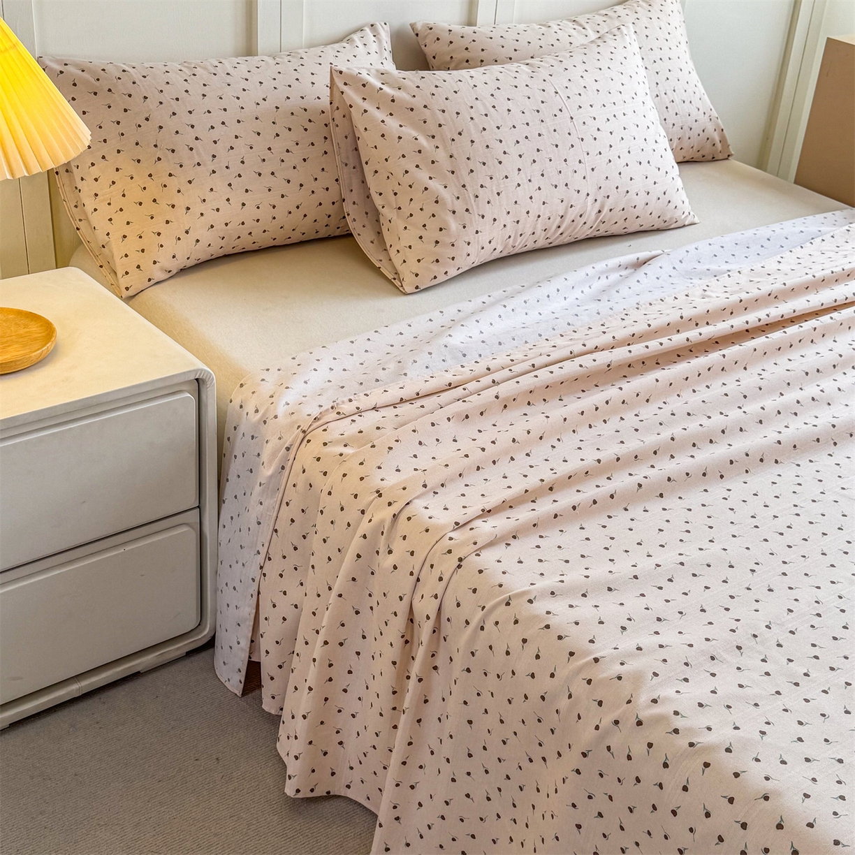 91家纺网 家纺一手货源 找家纺 晨晨家纺 2026新款原棉老粗布床单席子凉席三件套 星朵