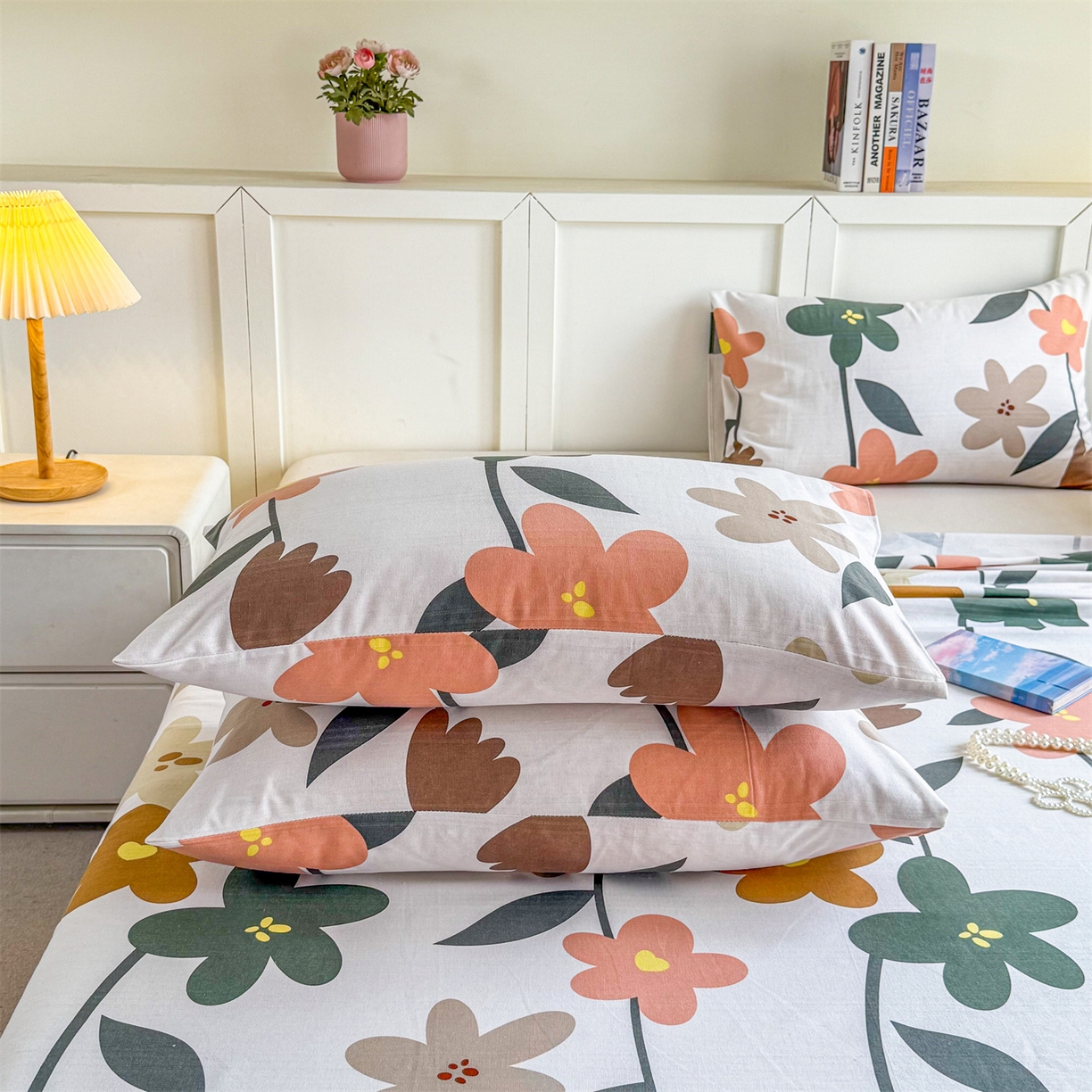 91家纺网 家纺一手货源 找家纺 晨晨家纺 2026新款原棉老粗布床单席子凉席三件套 水墨