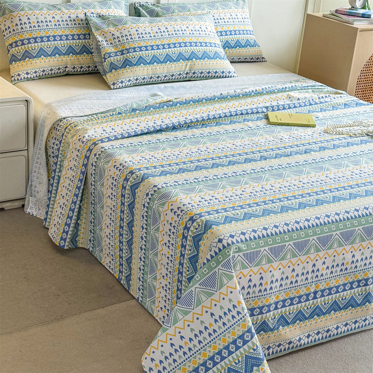 91家纺网 家纺一手货源 找家纺 晨晨家纺 2026新款原棉老粗布床单席子凉席三件套 雷欧