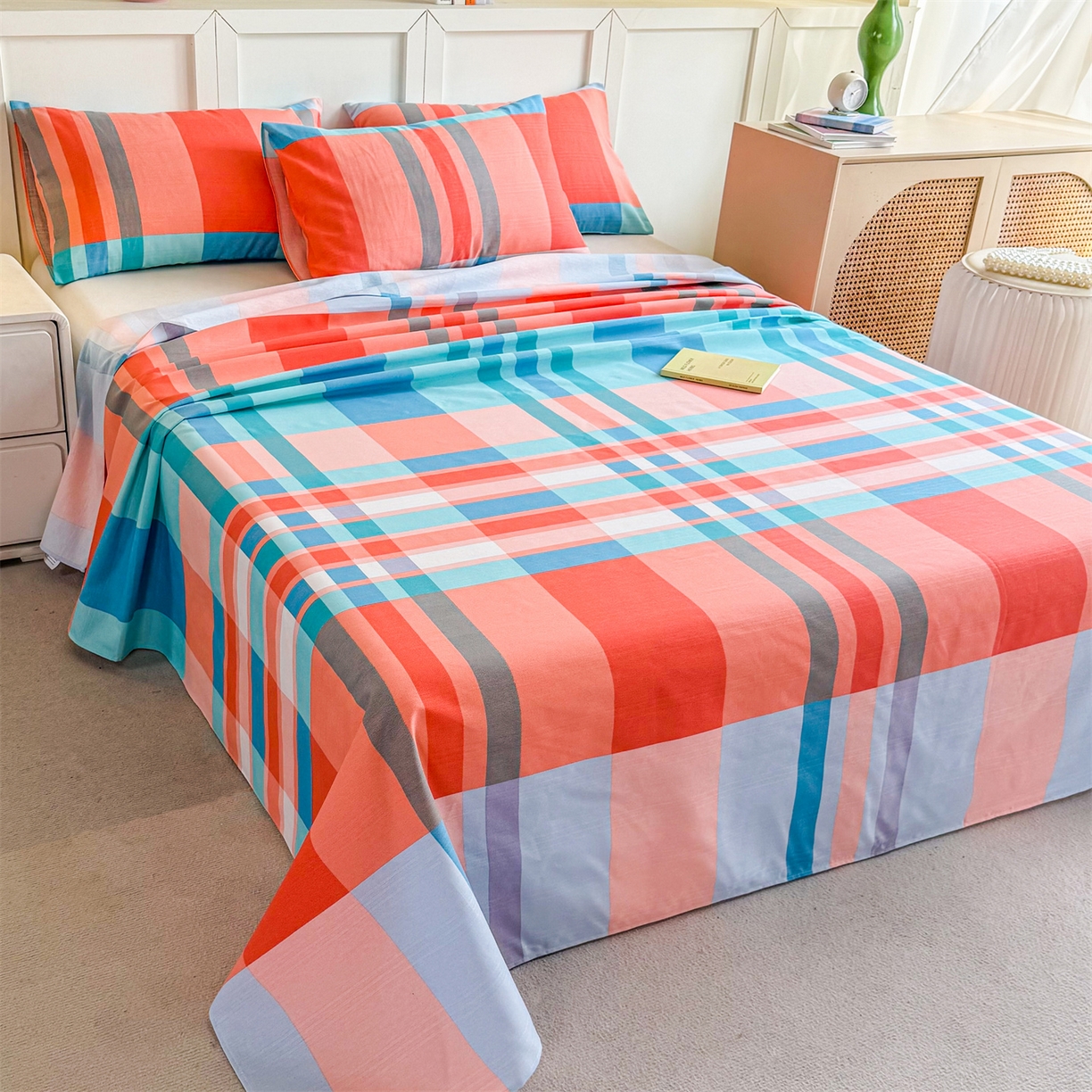 91家纺网 家纺一手货源 找家纺 晨晨家纺 2026新款原棉老粗布床单席子凉席三件套 格调