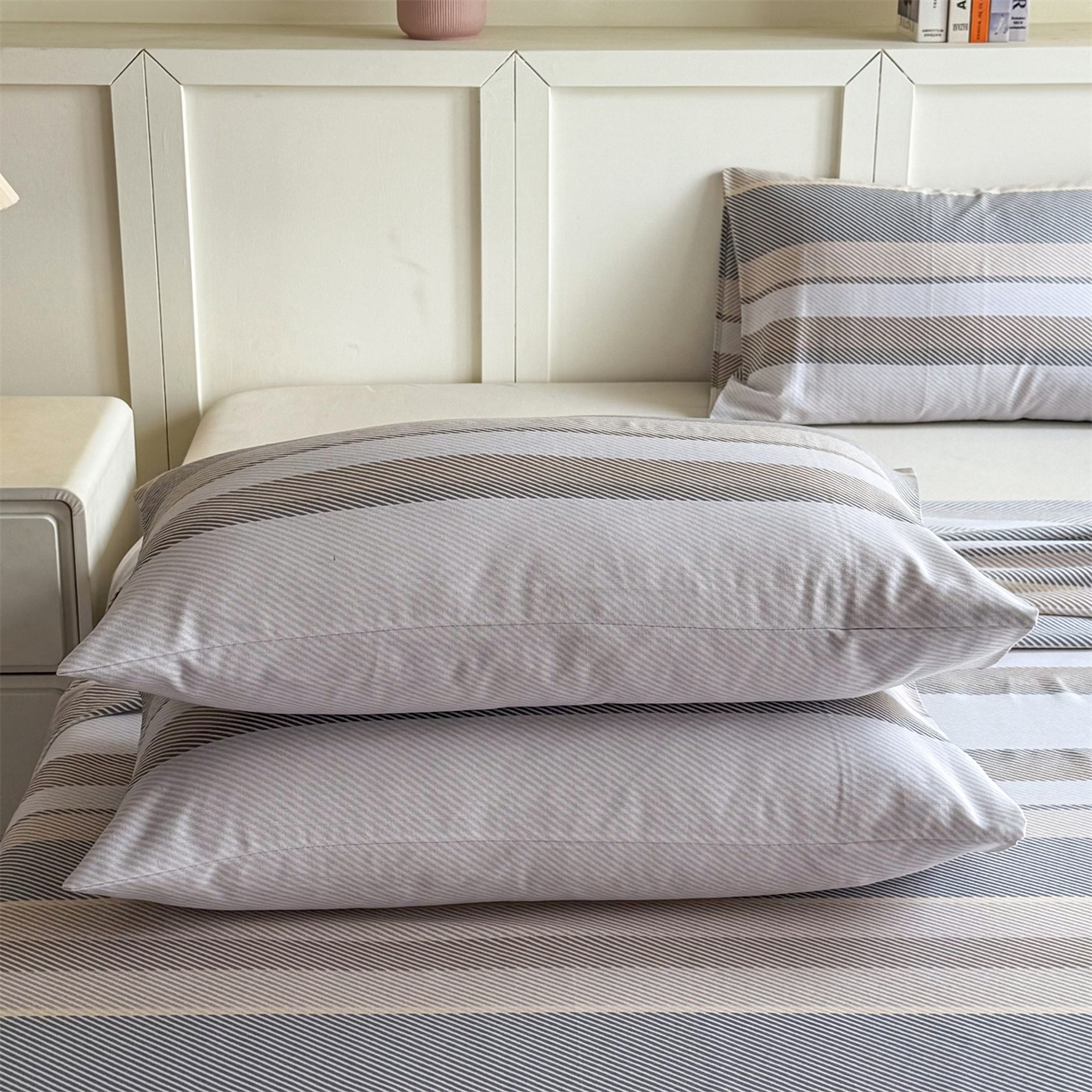 91家纺网 家纺一手货源 找家纺 晨晨家纺 2026新款原棉老粗布床单席子凉席三件套 夕阳咖