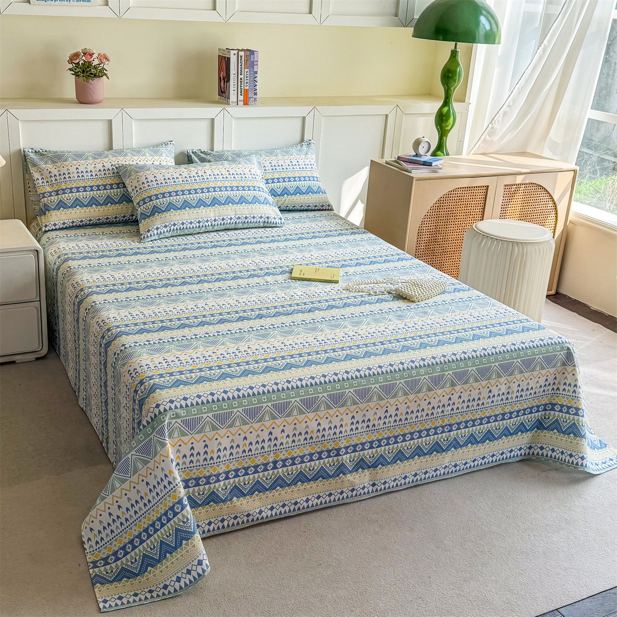 91家纺网 家纺一手货源 找家纺 晨晨家纺 2026新款原棉老粗布床单席子凉席三件套 雷欧