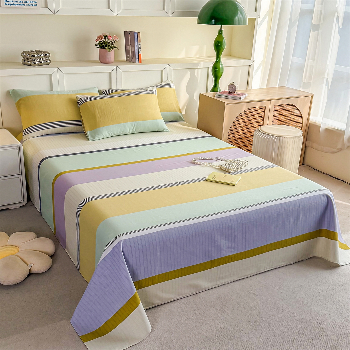 91家纺网 家纺一手货源 找家纺 晨晨家纺 2026新款原棉老粗布床单席子凉席三件套 条格时代