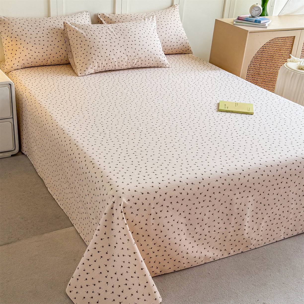 91家纺网 家纺一手货源 找家纺 晨晨家纺 2026新款原棉老粗布床单席子凉席三件套 星朵