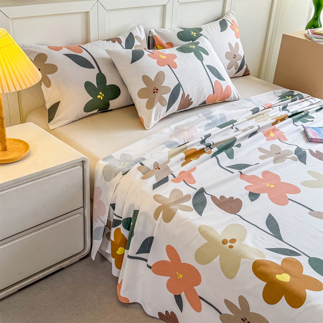 91家纺网 家纺一手货源 找家纺 晨晨家纺 2026新款原棉老粗布床单席子凉席三件套 水墨