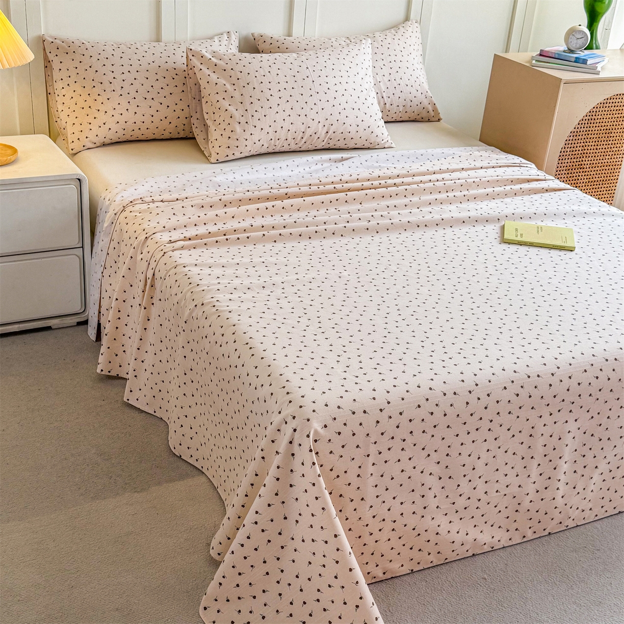 91家纺网 家纺一手货源 找家纺 晨晨家纺 2026新款原棉老粗布床单席子凉席三件套 星朵