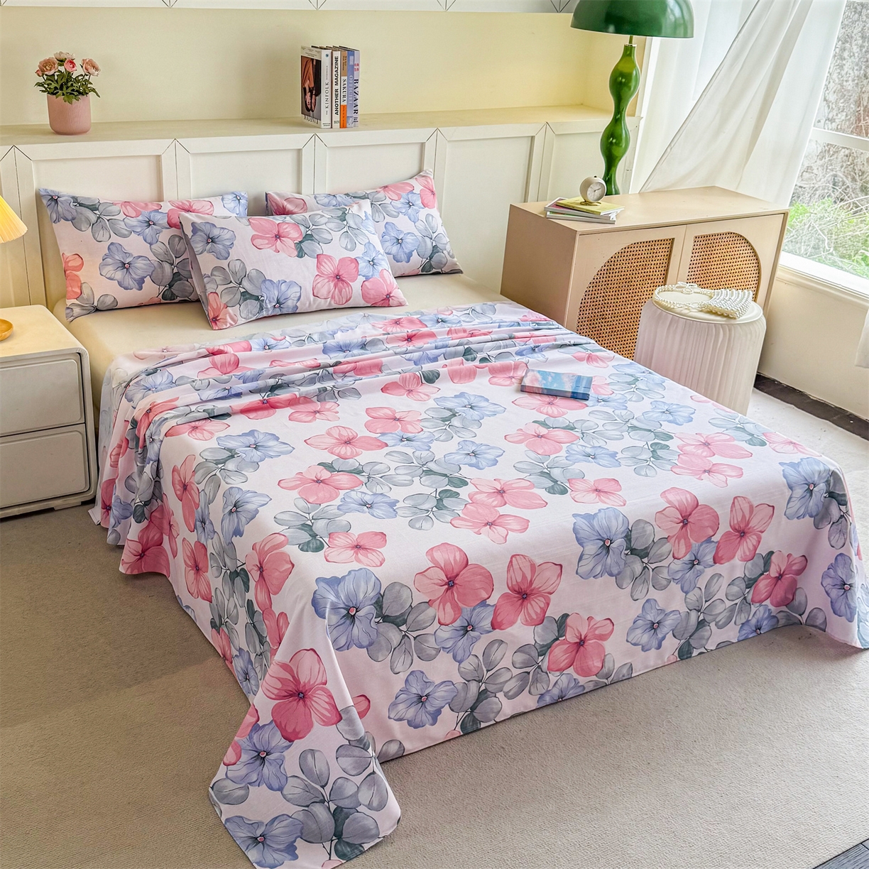 91家纺网 家纺一手货源 找家纺 晨晨家纺 2026新款原棉老粗布床单席子凉席三件套 梦幻之城