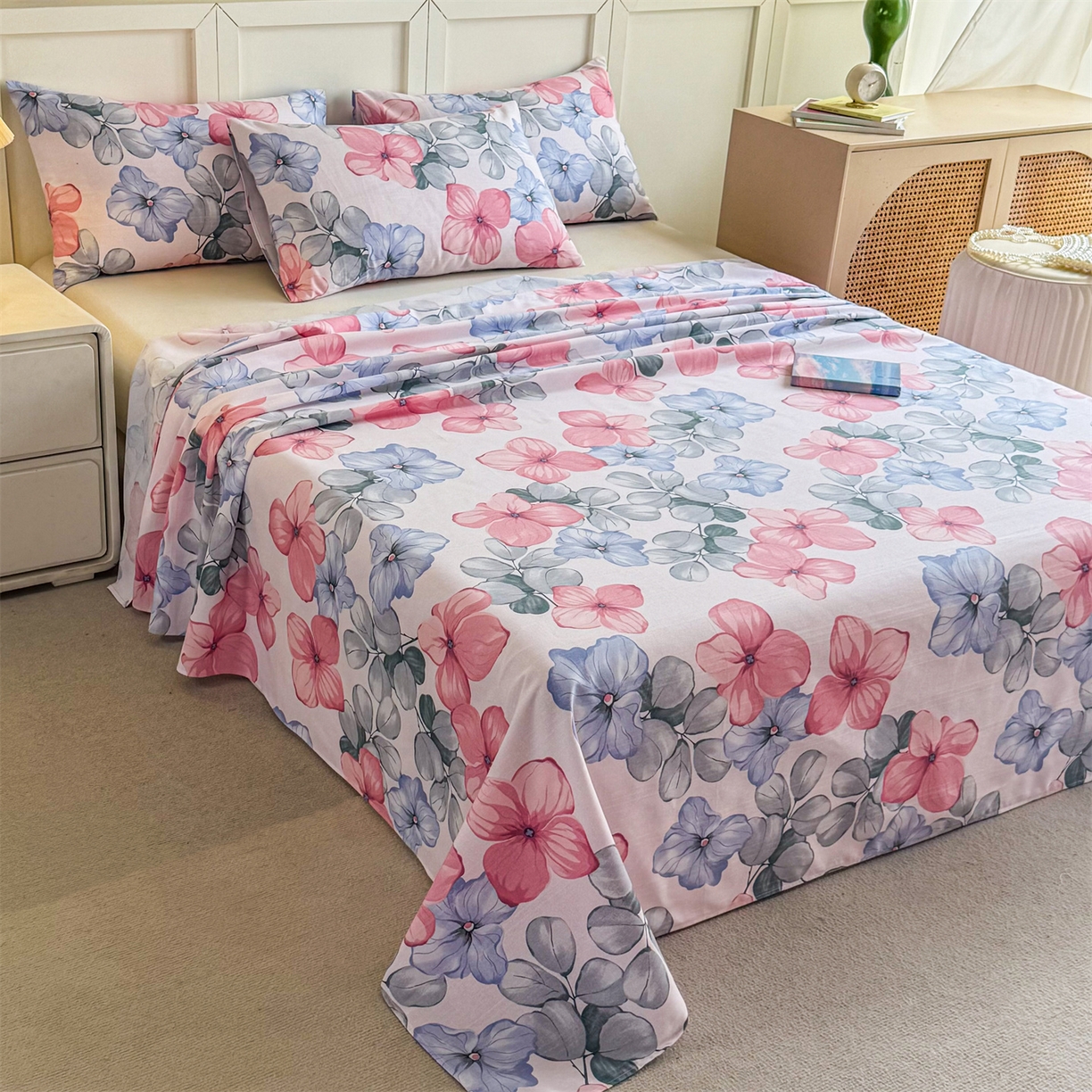 91家纺网 家纺一手货源 找家纺 晨晨家纺 2026新款原棉老粗布床单席子凉席三件套 梦幻之城