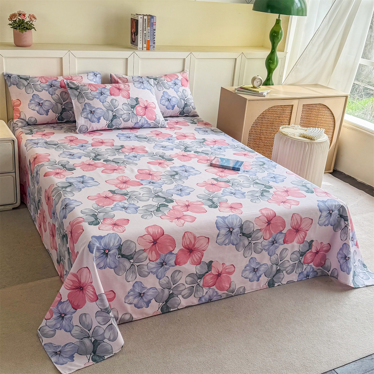 91家纺网 家纺一手货源 找家纺 晨晨家纺 2026新款原棉老粗布床单席子凉席三件套 梦幻之城