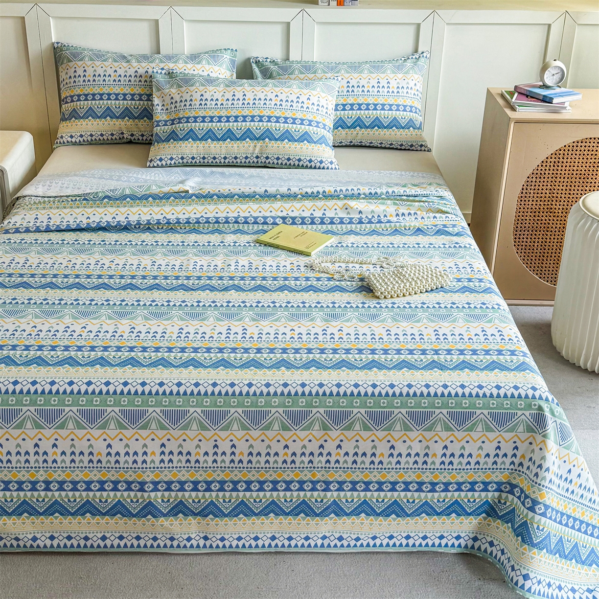 91家纺网 家纺一手货源 找家纺 晨晨家纺 2026新款原棉老粗布床单席子凉席三件套 雷欧