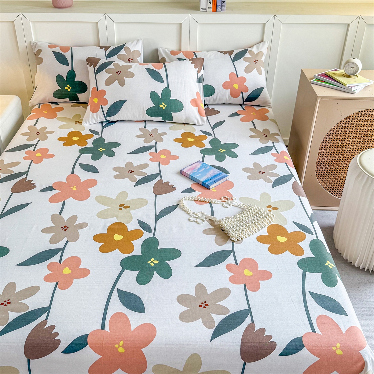 91家纺网 家纺一手货源 找家纺 晨晨家纺 2026新款原棉老粗布床单席子凉席三件套 水墨