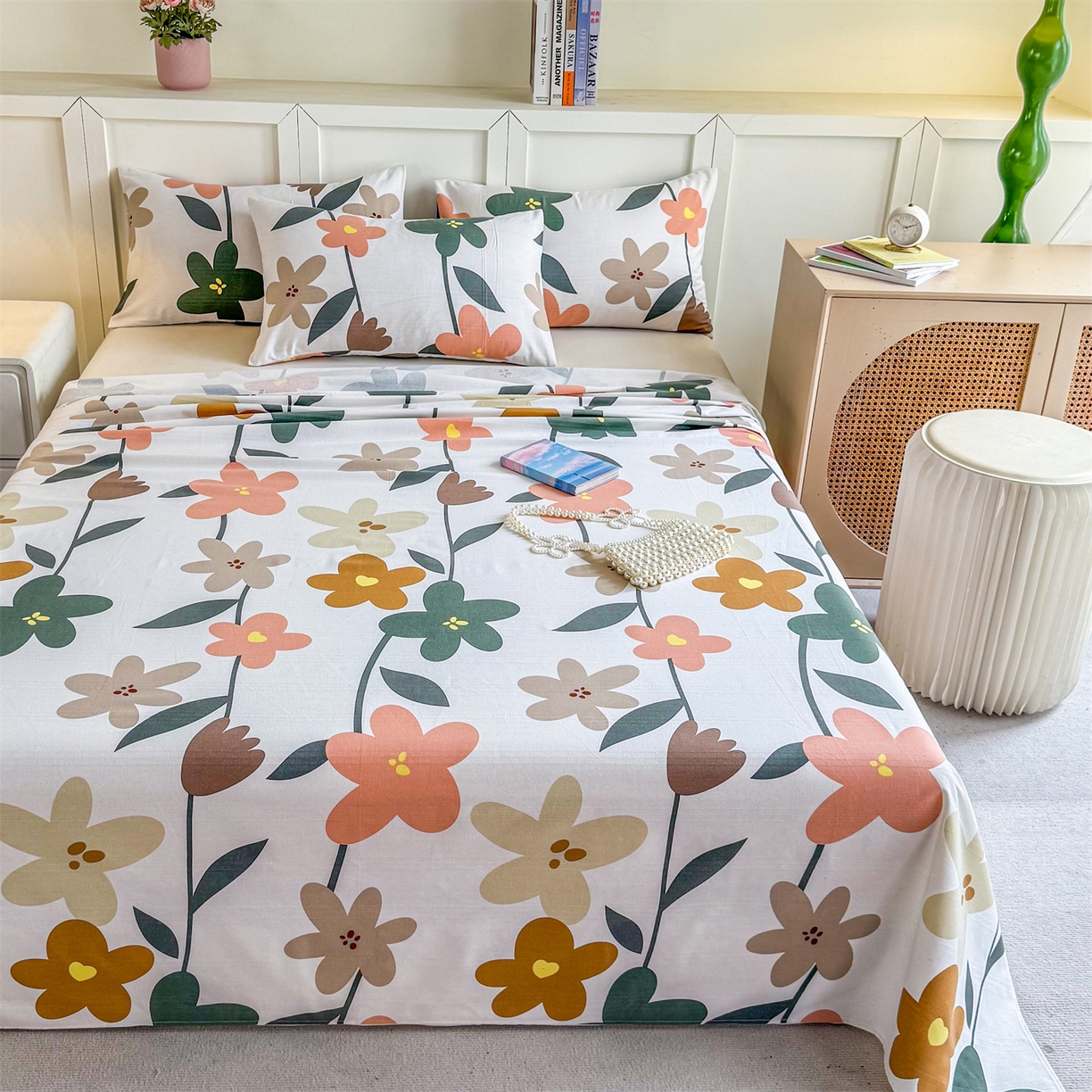 91家纺网 家纺一手货源 找家纺 晨晨家纺 2026新款原棉老粗布床单席子凉席三件套 水墨