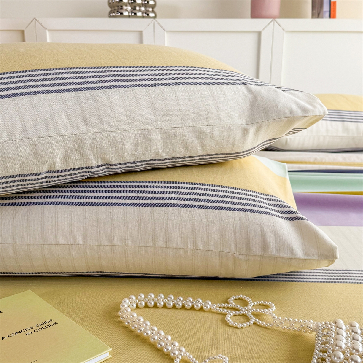 91家纺网 家纺一手货源 找家纺 晨晨家纺 2026新款原棉老粗布床单席子凉席三件套 条格时代