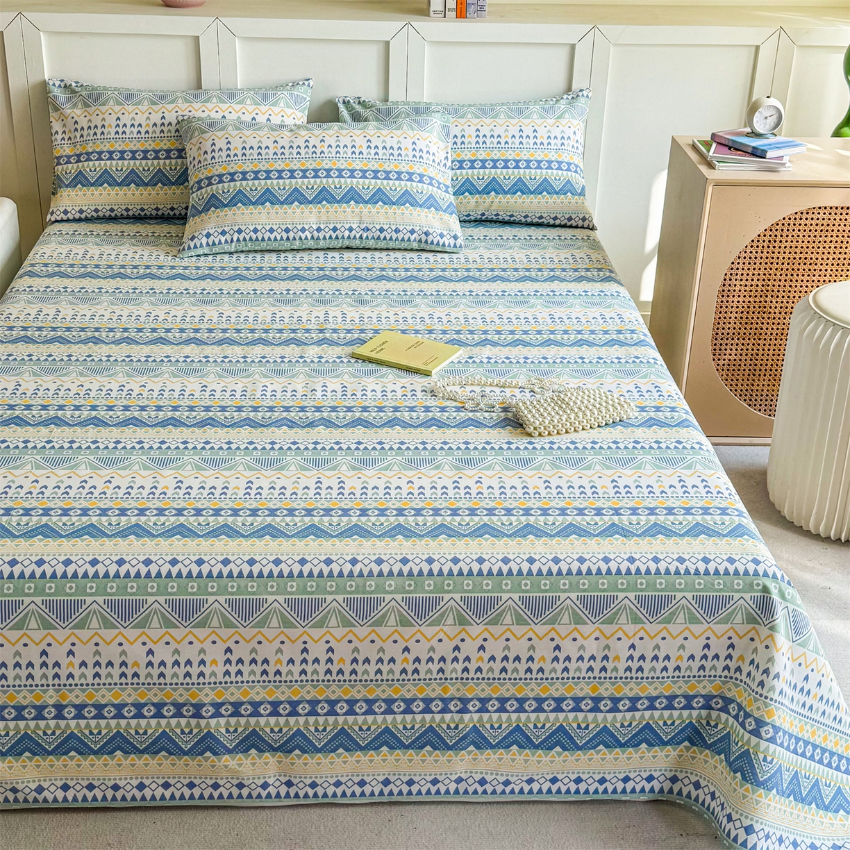 91家纺网 家纺一手货源 找家纺 晨晨家纺 2026新款原棉老粗布床单席子凉席三件套 雷欧