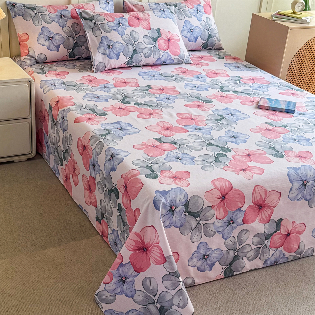 91家纺网 家纺一手货源 找家纺 晨晨家纺 2026新款原棉老粗布床单席子凉席三件套 梦幻之城