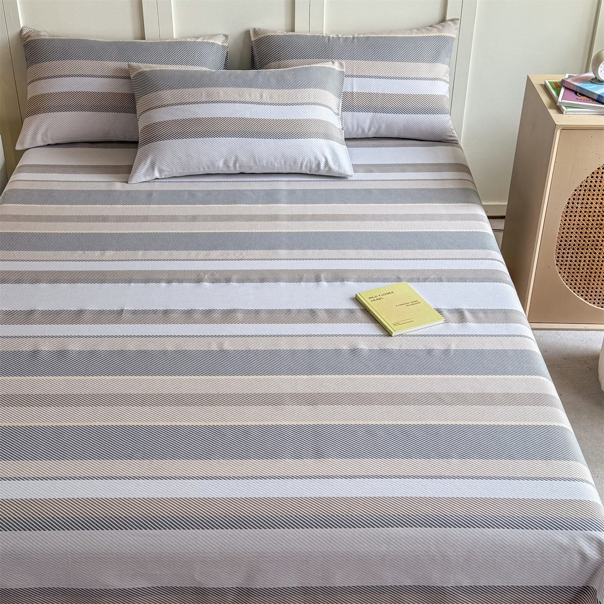 91家纺网 家纺一手货源 找家纺 晨晨家纺 2026新款原棉老粗布床单席子凉席三件套 夕阳咖