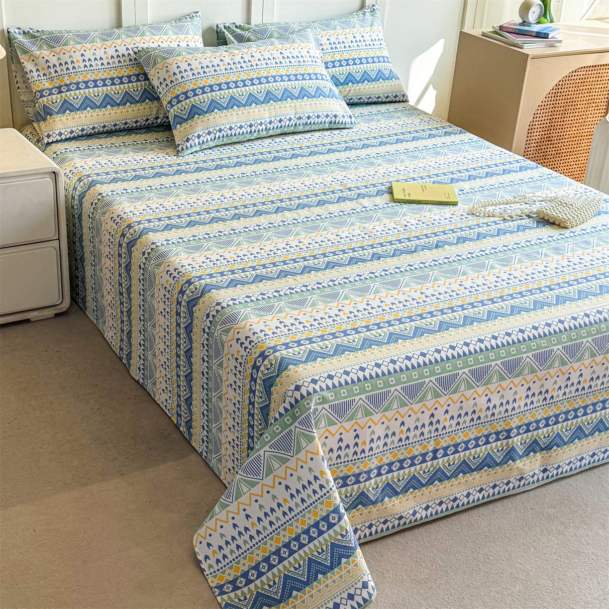 91家纺网 家纺一手货源 找家纺 晨晨家纺 2026新款原棉老粗布床单席子凉席三件套 雷欧