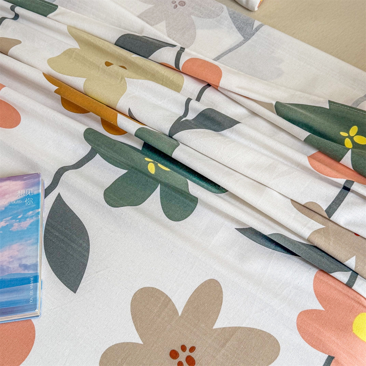 91家纺网 家纺一手货源 找家纺 晨晨家纺 2026新款原棉老粗布床单席子凉席三件套 水墨